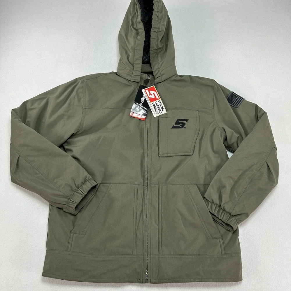 Snap-on Jacket Youth Large Green Hooded Full Zip Softshell Logo Quilted Warm